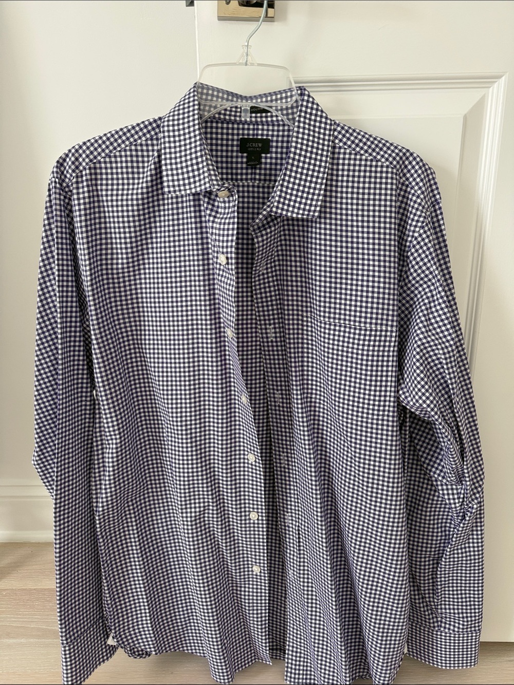 J. Crew Men’s Purple and White Gingham Button-Down Shirt